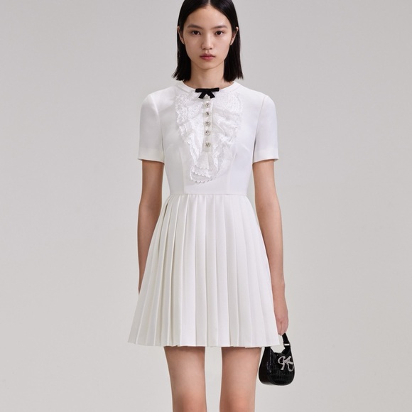 Self-Portrait Dresses & Skirts - Self Portrait (NWT) White lace bib collar pleated mini dress